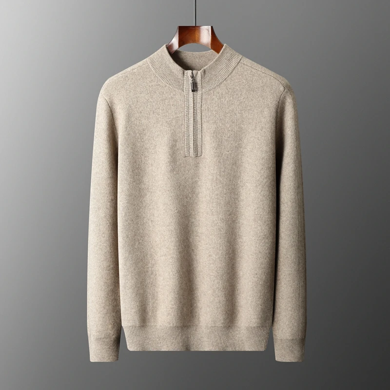 

Half High Collar And Half Zipper Knitted Sweater Autumn Winter Men 100% Cashmere Pullover Sweater Business Men Thicken Tops