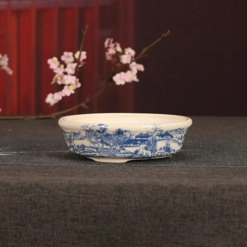 الصينية ييشينغ رسمت باليد السيراميك الزهرية ، بونساي زهرية ، فرقعة خمر ، المناظر الطبيعية اللوحة ، سلسلة الحرفي ، الصين #4