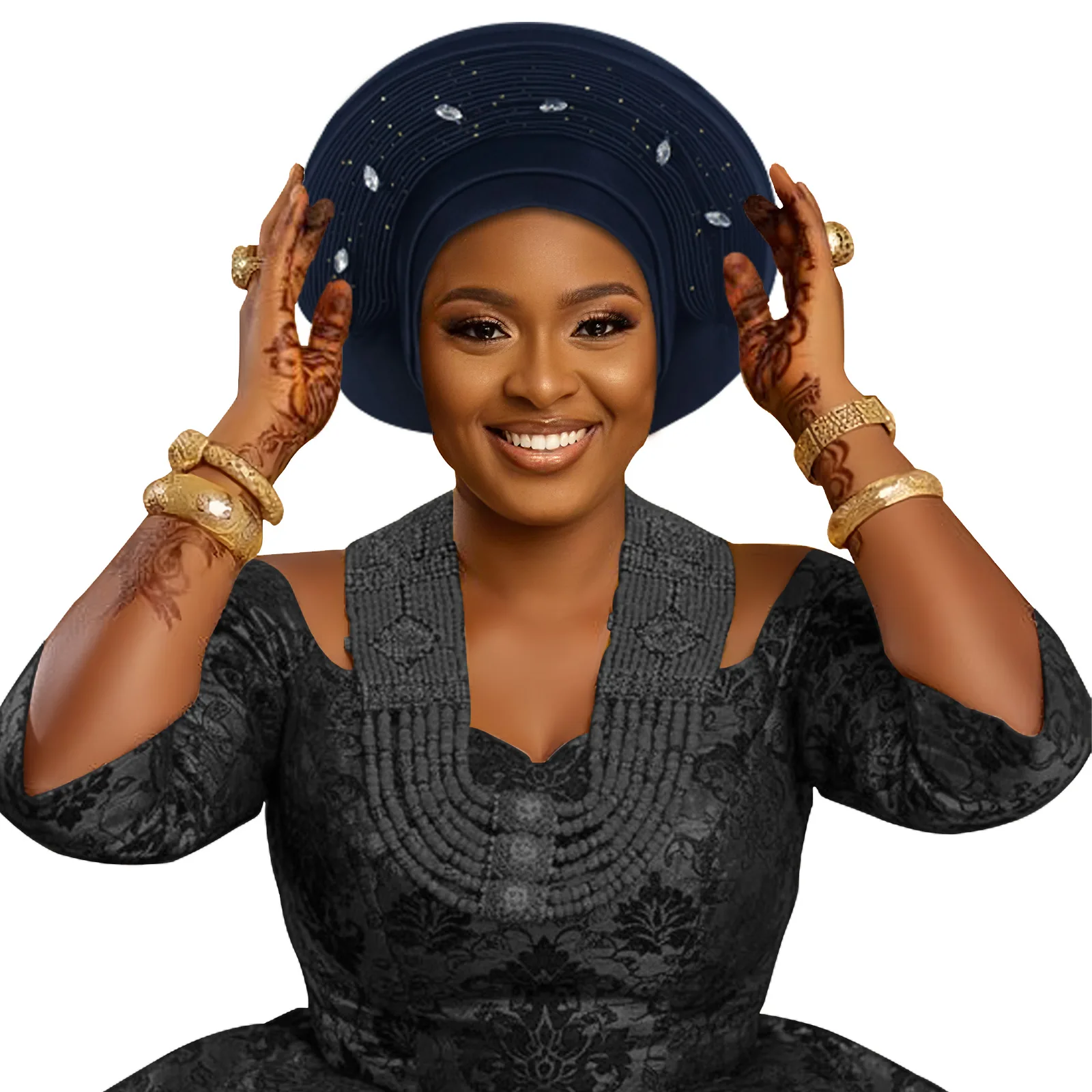 

Multi-Layered Pleated Turban Hat African Head Wraps Nigeria Headtie Auto Gele Cap Elegant Women Hijab Bonnet for Wedding Party