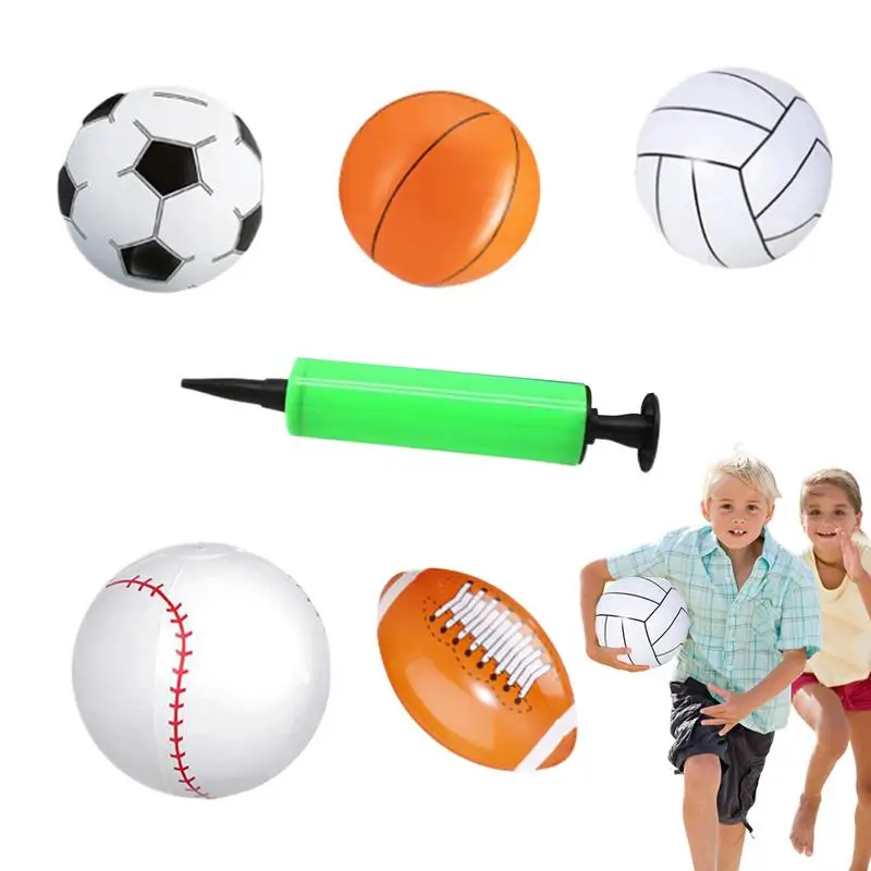 Aufblasbare Sportbälle, 5 x Strandball, Großpackung mit 1 Pumpe, Outdoor-Aktivität, Hüpfspielzeug, Schwimmbad-Spielzeug für Kinder, Jungen, Mädchen, Erwachsene