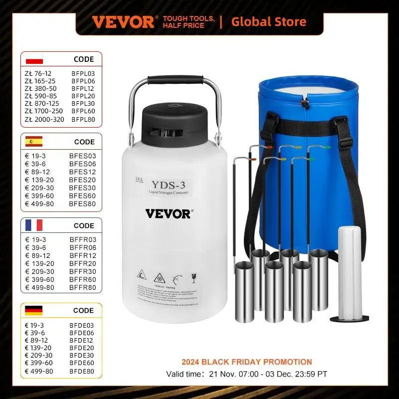 VEVOR 3L 6L 10L 21.6L Liquid Nitrogen Container Static Cryogenic Tank Aluminum Dremel Accessories Tools Transportation Industry