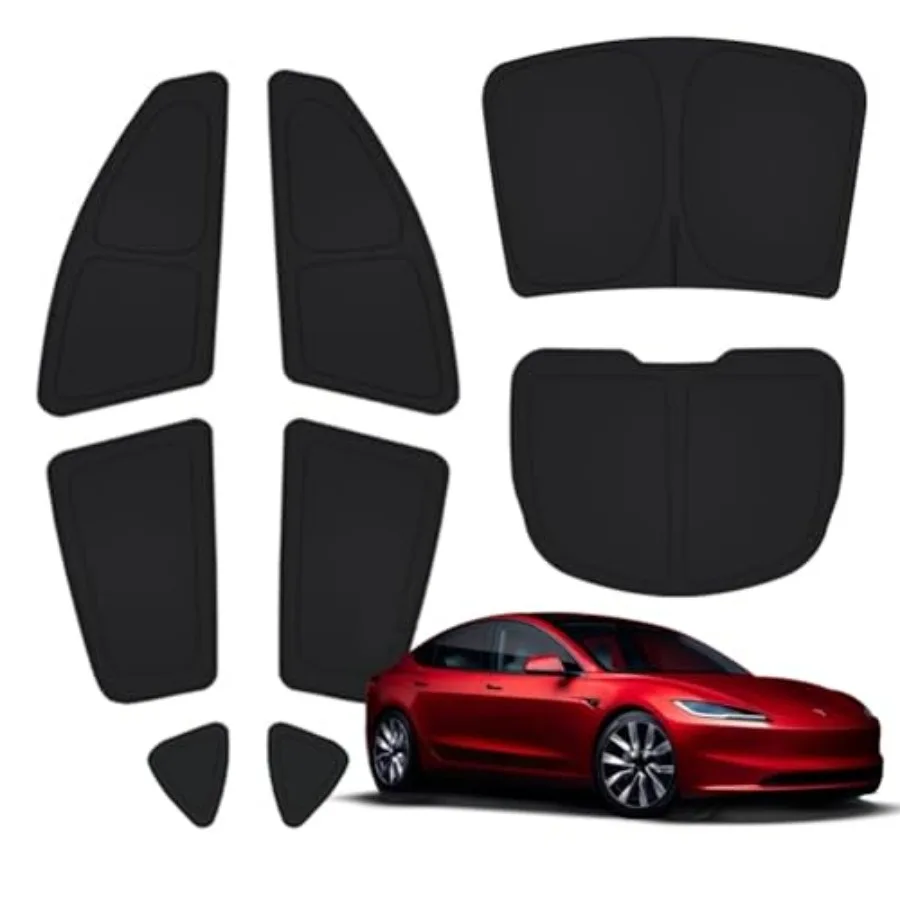 

8-Piece Camping Privacy Curtain Especially Designed for Tesla Model 3, Upgraded 5-Layer Thickness Camping Shades, Windshield Co