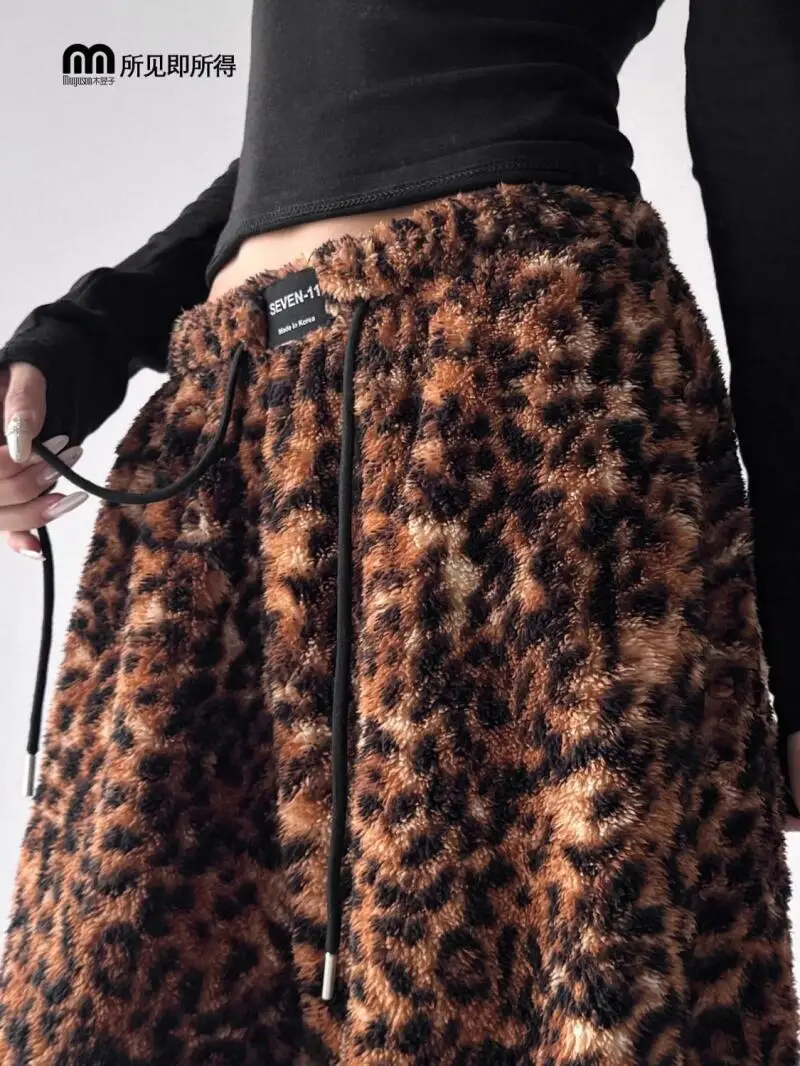 

Женские брюки в американском стиле, широкие брюки с леопардовым принтом в стиле ретро, осень-зима, новая модель, утягивающие свободные брюки для отдыха с высокой талией