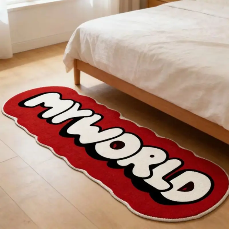 VIKAMA Pink Bubble Letter MY WORLD Area Rug Y2K Graffiti Style Non‑Slip Soft Floor Mat for Bedroom Dorm Home Decor