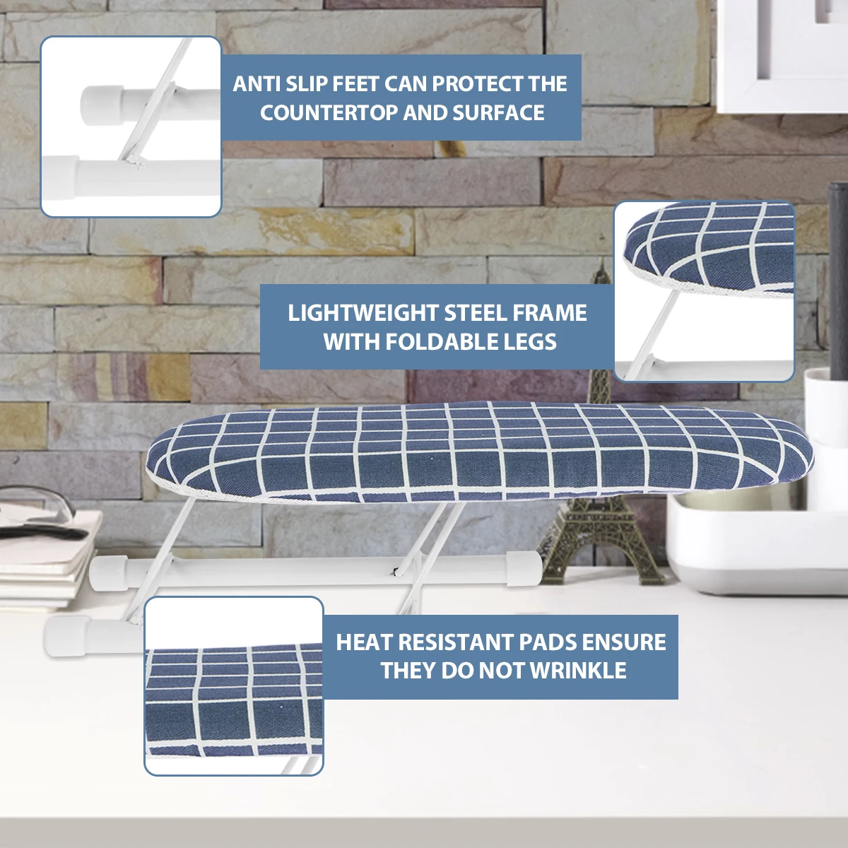 رف لوح كي صغير محمول، لوح كي صغير مع أقدام قابلة للطي غير قابلة للانزلاق، لوح كي قابل للطي، كم قميص مناسب