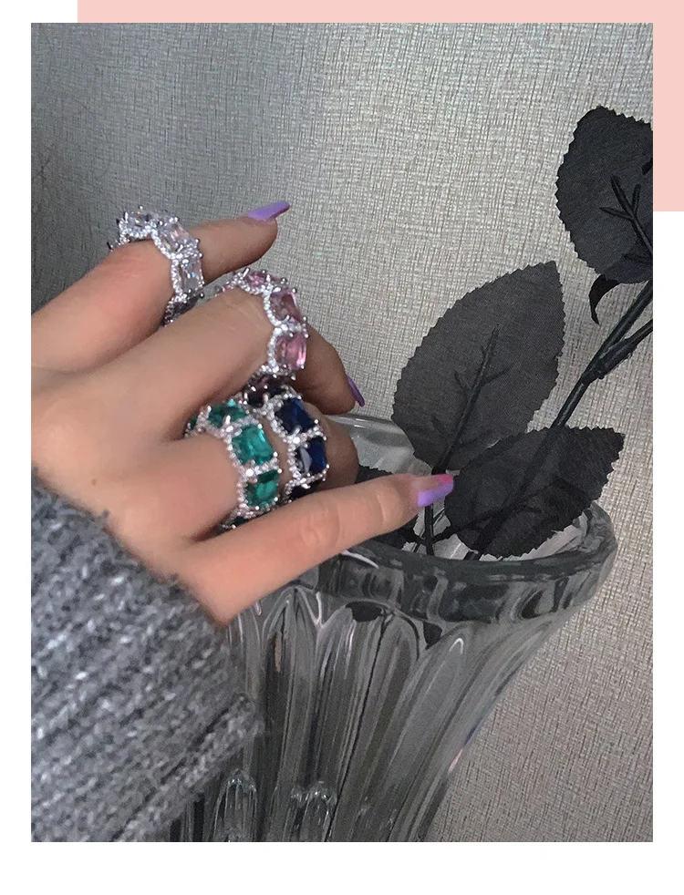 Statement Colorful Moissanite Zircon Ring 925 Sterling silver Party Wedding band Rings for Women Engagement Jewelry Gift