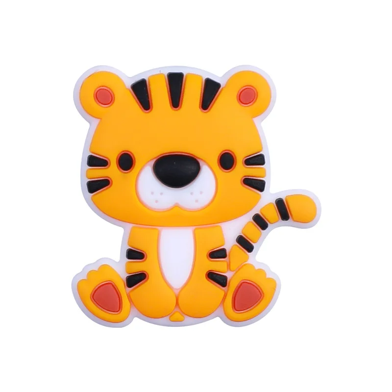 10Pcs Silicone Chew Beads Cartoon Elephant Tiger Teether Beads For Pacifier Chain Bracelet Making DIY Plastic Pen Accessory