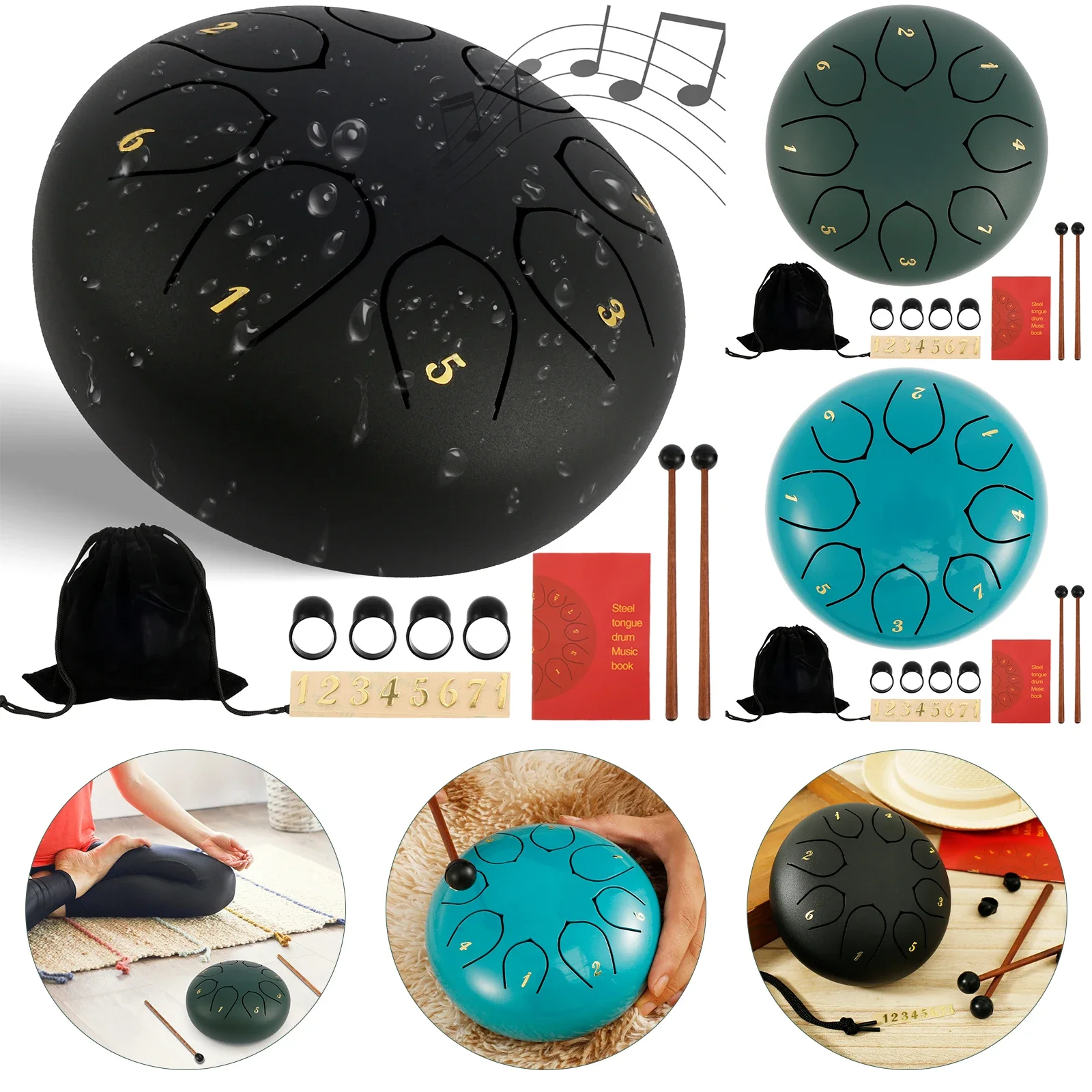 Rain Drum 8 Tone 6 Inch Carbon Steel Tongue Drum Outdoor Garden Chakra Rain Drum Musical Instruments Rustproof Rain Drum
