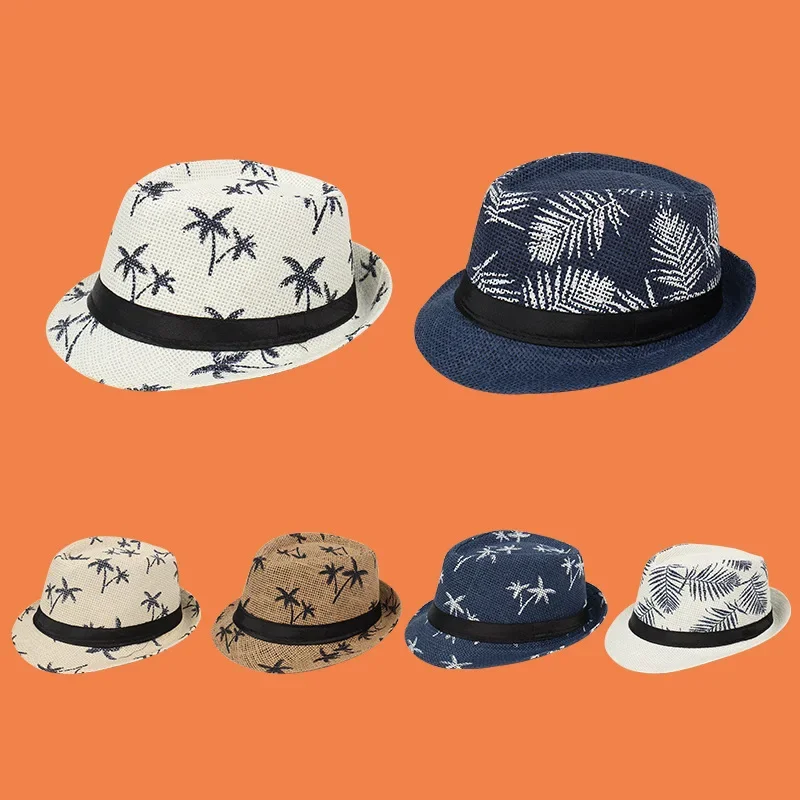 

Stylish European Summer Straw Hat - Maple Leaf Print Paper Braid Jazz Cap for Women, Beach Hat
