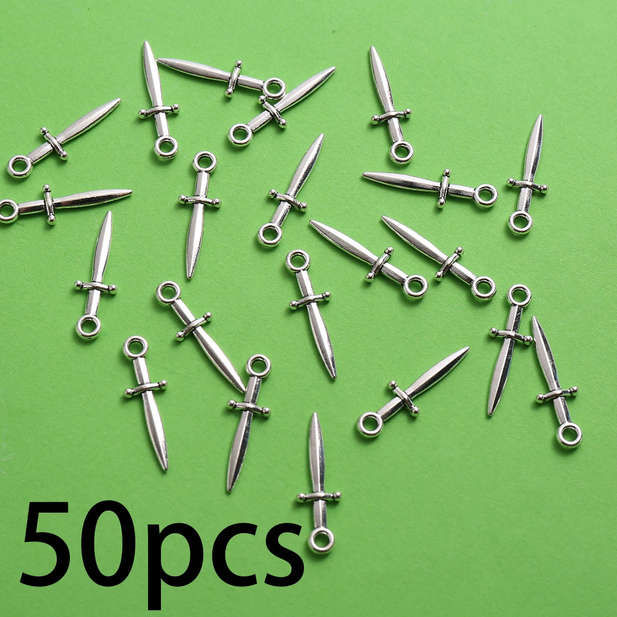 50 Pieces of Single Ring Cross-Shaped Short Sword Pendants, Simple Three-Dimensional Small Sword Design, Suitable for DIY Bracelets, Earrings, Necklaces, Niche Retro Handmade Beading Accessories