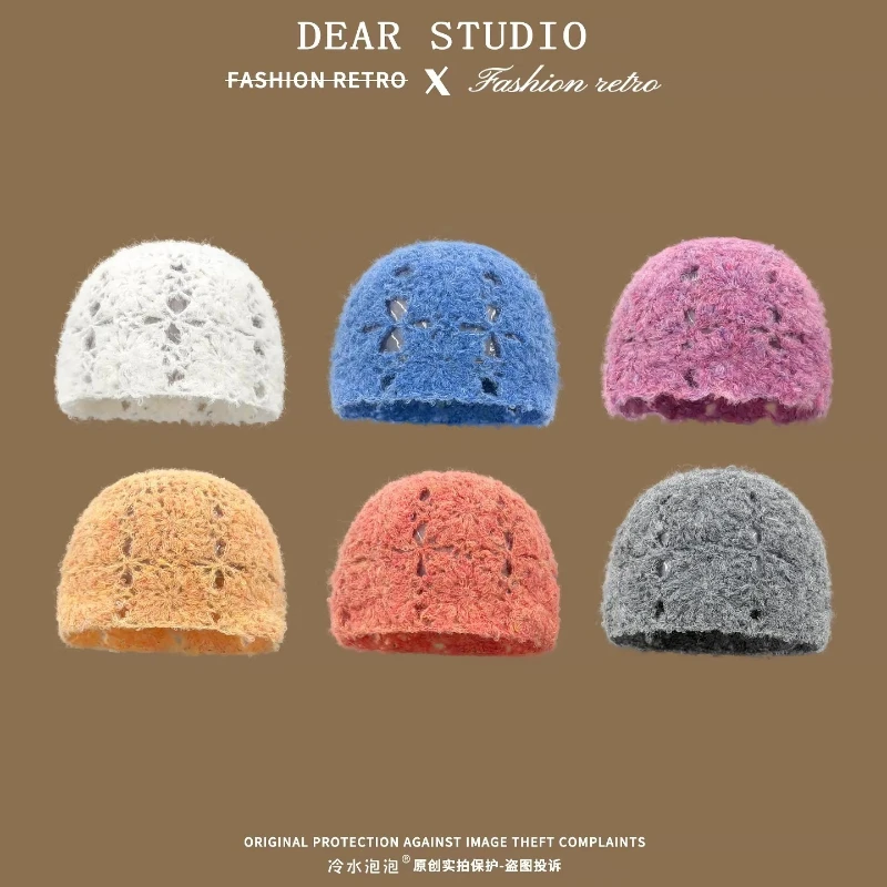 

Корейские ретро-шапки ручной работы, вязаные крючком, ажурные, для женщин, весенне-осенние, модные, универсальные, элегантные, вязаные шапки для путешествий