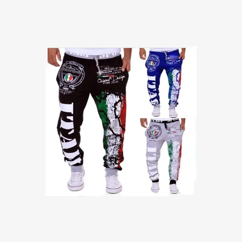 

Faionable Streetwear Flag Print Casual Sports Trousers for Boys And Men Straight Leg mid Waist Zipper Fly Comfortable Cotton