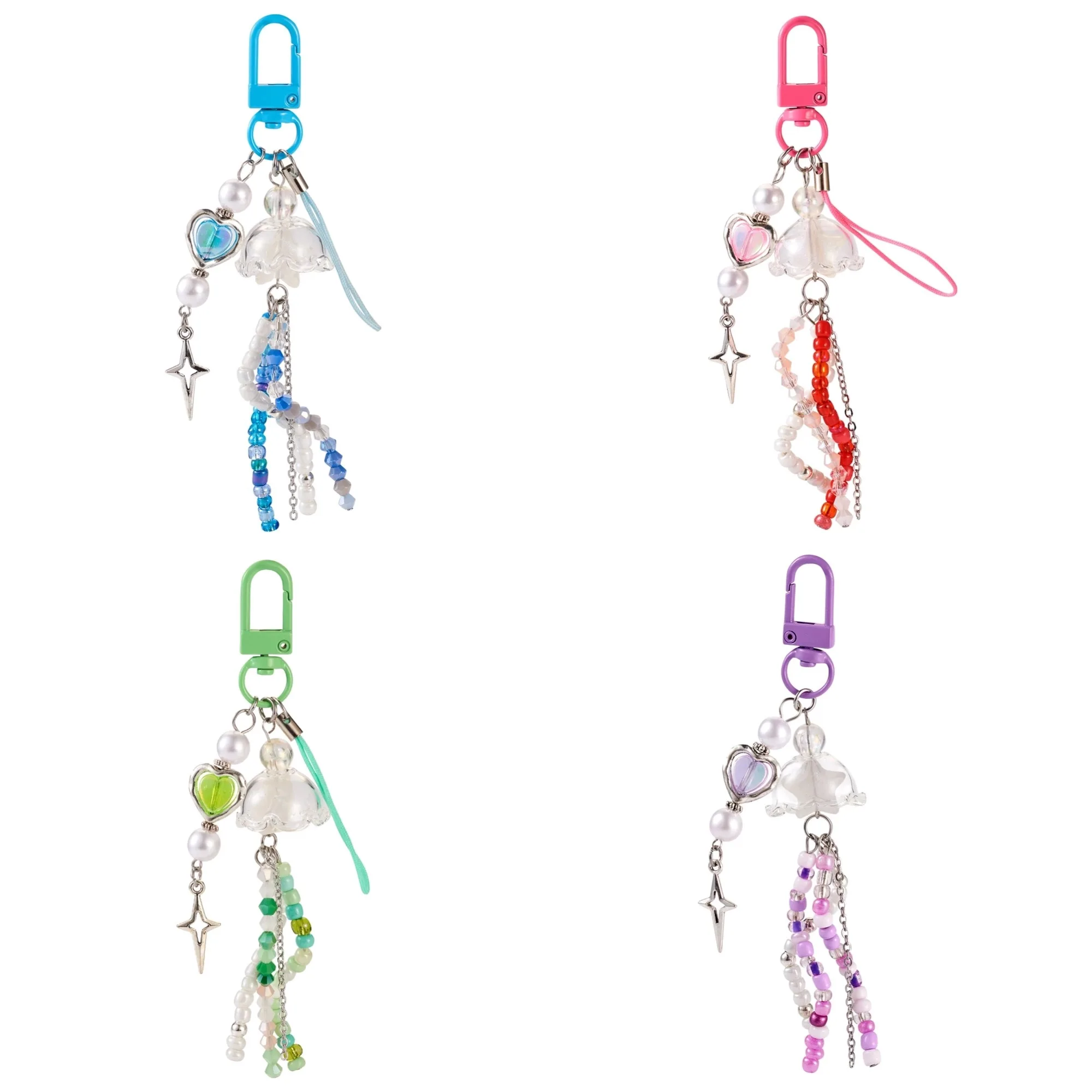 

Jellyfish Glass Pendant Decoration Acrylic Beaded Mini Wind Chime with Swivel Snap Clasps for Keychain DIY Craft Jewelry Making