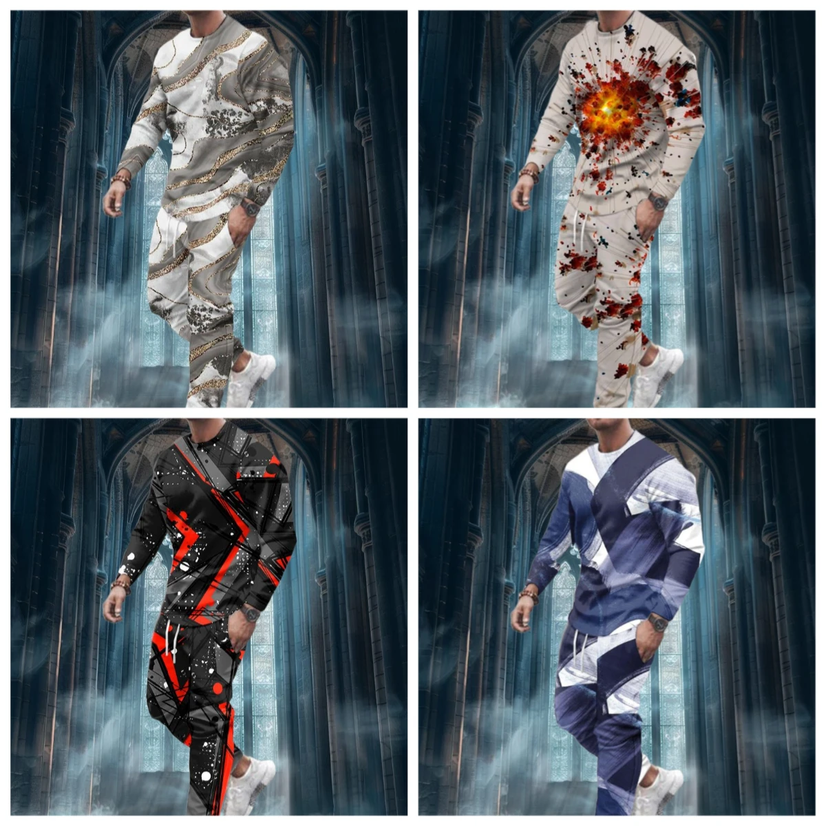 

25 Latest Explosive Suits 3D Printed Ethnic Style Hunting Graffiti Men's Fashion Trend Long Sleeve T-Shirt Pants Set for Adults