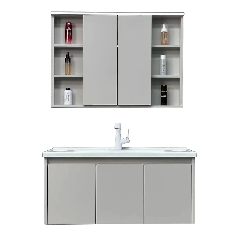

Folding hidden mirror oak bathroom cabinet integrated ceramic basin solid wood feng shui mirror washing combination