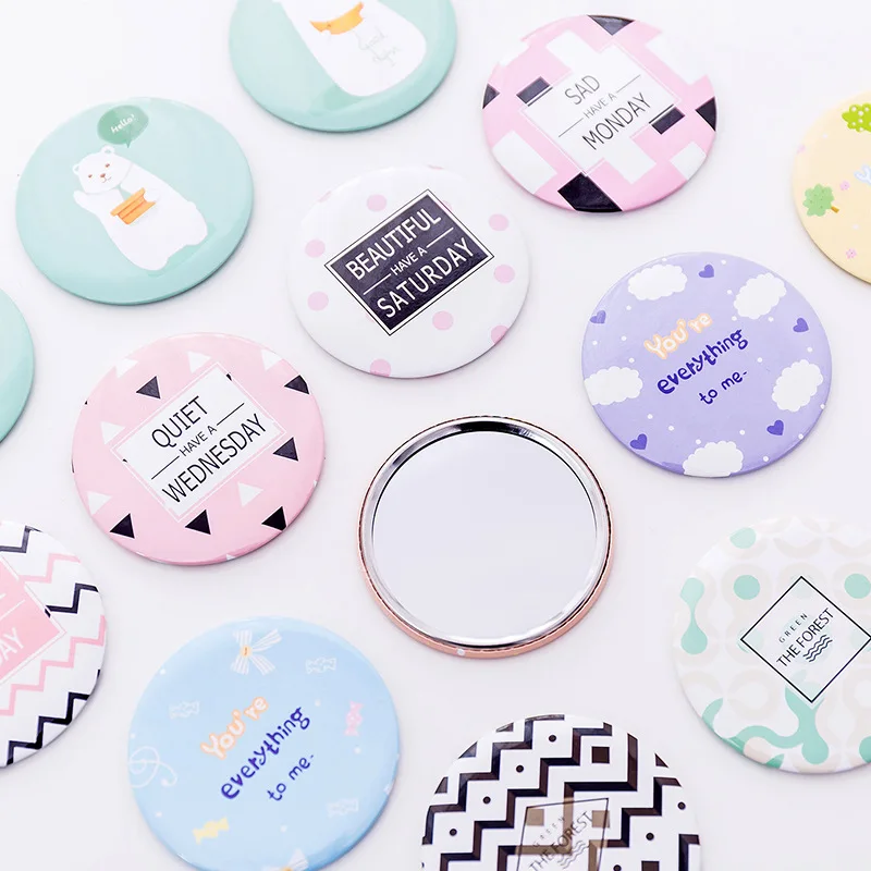 FEN19 New Fashion Lady Portable MIni Makeup Mirror Cute Cartoon Pattern Portable Compact Pocket Mirror Mini Cosmetic Mirror