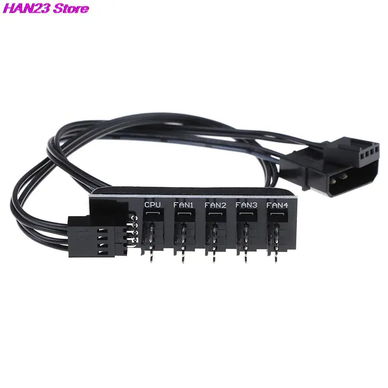 1 to 5-Port  4-pins PWM CPU Cooler/ Case/ Chasis Cooling Fan Power Cable Hub Splitter Adapter Black Sleeved Jacket 40cm