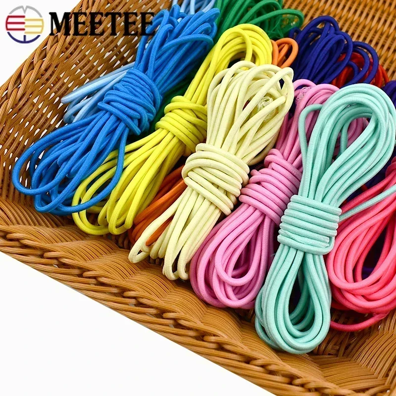 

10/20/30M Meetee 4mm Colorful Elastic Rope Stretch Cord for Hair Bands Clothes Drawstring Rubber Band DIY Sewing Accessories