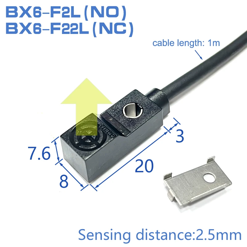 Miniature Square Proximity Sensor Switch 2-wire NO NC Sensing distance：2.5mm 5to24VDC Metal Inductive Limit Sensor BX6-F/H