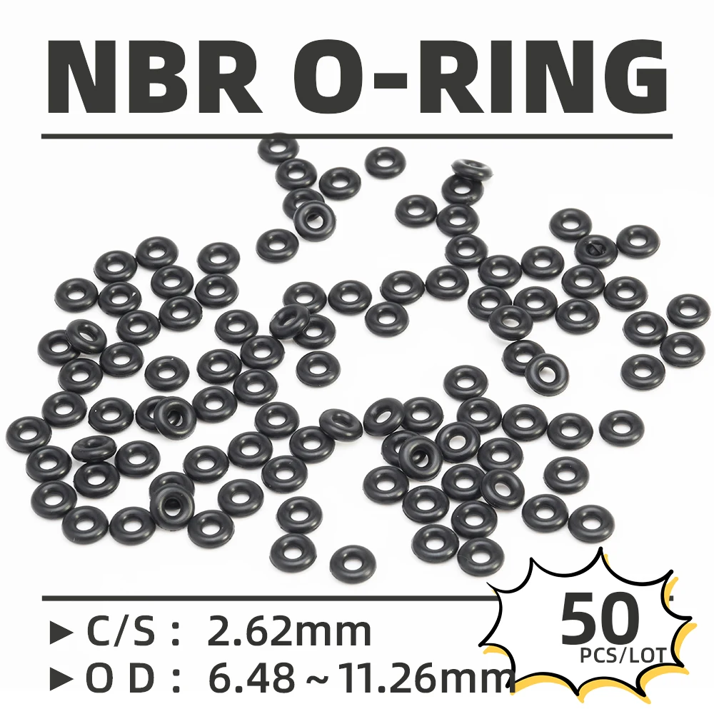 50PCS/Lot Rubber Black NBR CS 2.62mm OD 6.48/7.3/8.08/8.87/9.66/10.47/11.26 mm O Ring Gasket Oil Resistant Waterproof