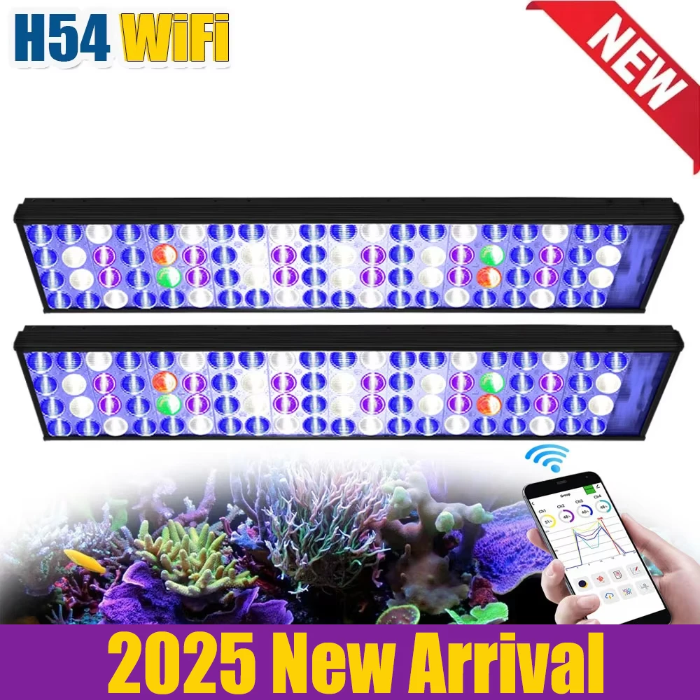 

PopBloom H54 WiFi Aquarium Led Light, Full Spectrum Marine aquarium Light for 60cm 120cm 150cm 180cm Reef Coral Marine Tank