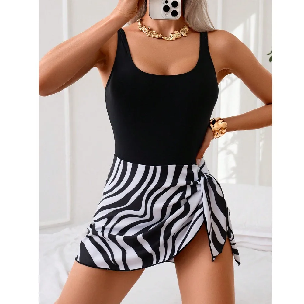 2024 Fashion Print Slimming Body-Shaping One-Piece Women's Swimdress Tummy Control 2 Pieces Tankini Swimsuits Women Biquinis Set