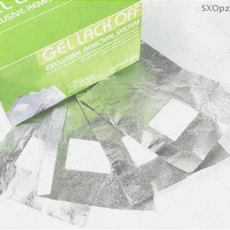 100 pz/scatola Nail Art Foil Polish Rimozione Foil Gel Wraps Remover Soak Off Foil Acrilico Nail Removal Wraps