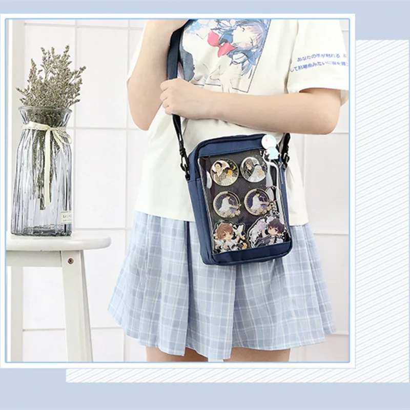 Japan Portable School Girls Small Canvas Shoulder Bag Fashionable Mesh Pocket  Crossbody Bags Women Handbag Outdoor itabag