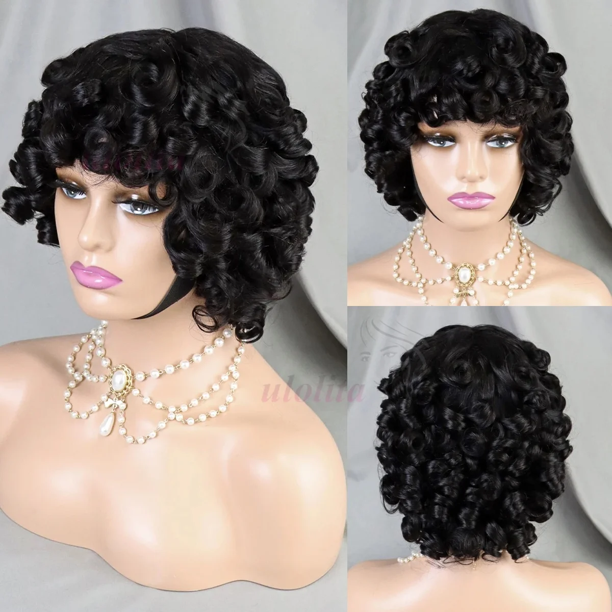 12A Raw Donor Human Hair Wigs Rose Curly Wig With bangs fumi 250Unprocessed Vietnamese Double Drown Bouncy Wave Full Machine Wig