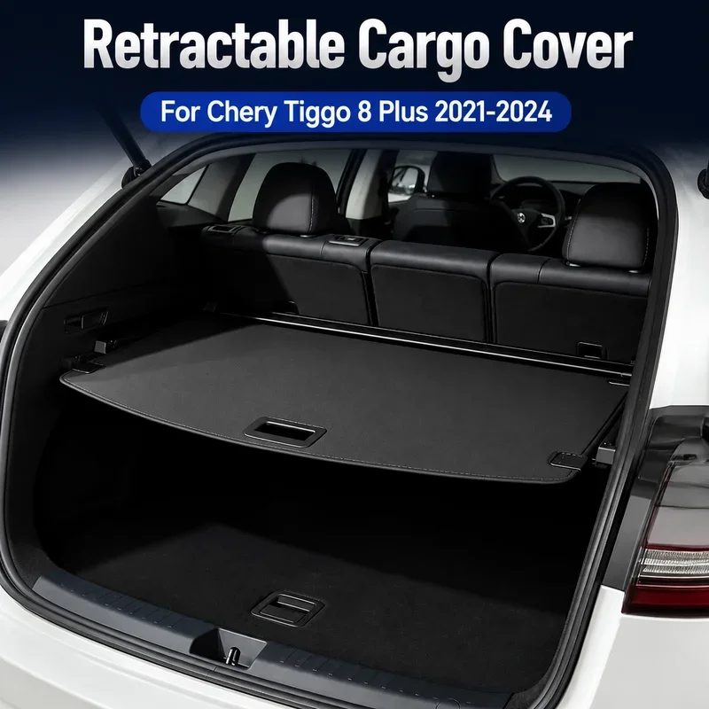 Retractable Cargo Cover Trunk Privacy Shade Rear Security Partition Anti-Theft Shield Organizer For Chery Tiggo 8 Plus 2021-2024