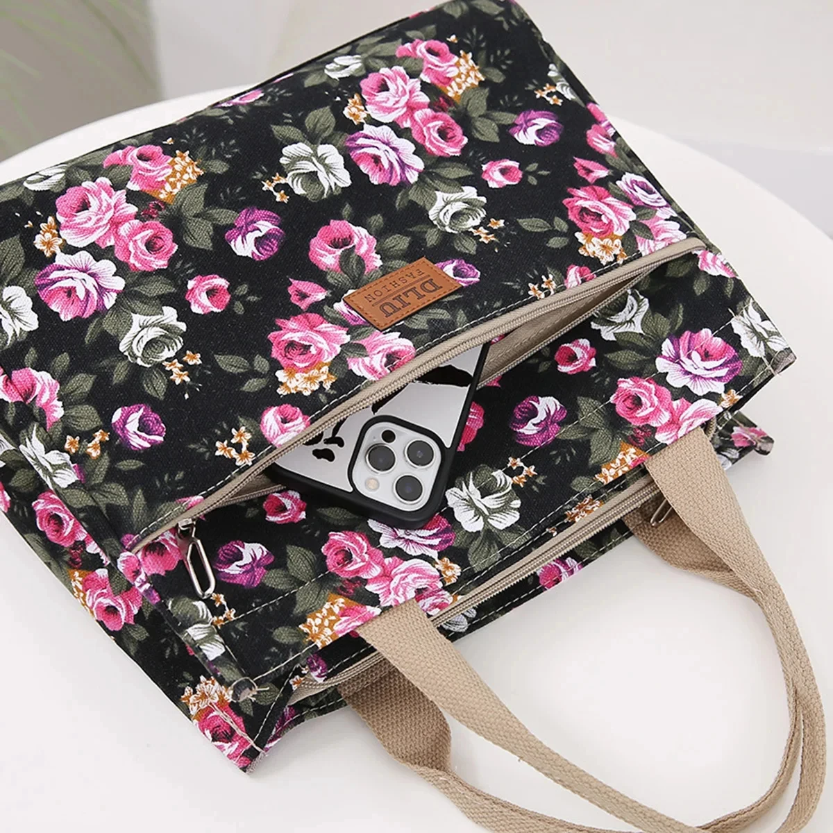 Aesthetic Floral Print Lunch Bag, Insulated Large Capacity Bento Bag, Thermal Cooler Handbag For School, Work, Travel & Picnic