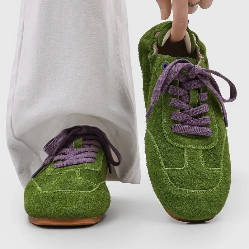 Flats women Men Sneakers Sports Shoes Summer Cozy Casual Shoes Walking Suede Leather Shoes Trend Lace Up Zapatillas De Mujer