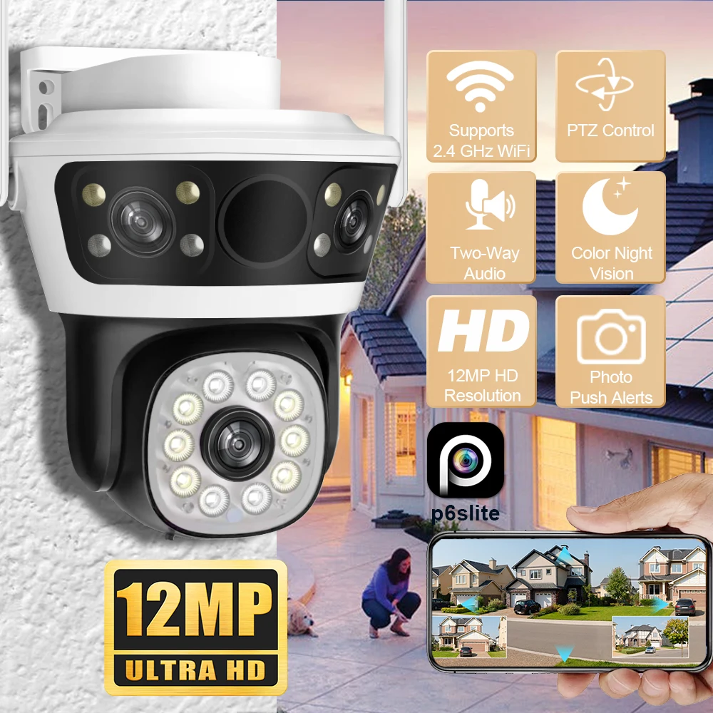 

6K 12MP HD WiFi PTZ Camera Outdoor Triple Lens Triple Screen Security Mobile AI Auto Tracking CCTV Audio Video Surveillance