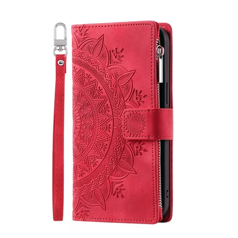 Luxe portemonnee-hoes met ritssluiting voor iPhone 14 15 16 17 Pro Max Air 16E 13 12 11 Pro XR XS 7 8 SE reliëf lederen kaartsleuf telefoontas
