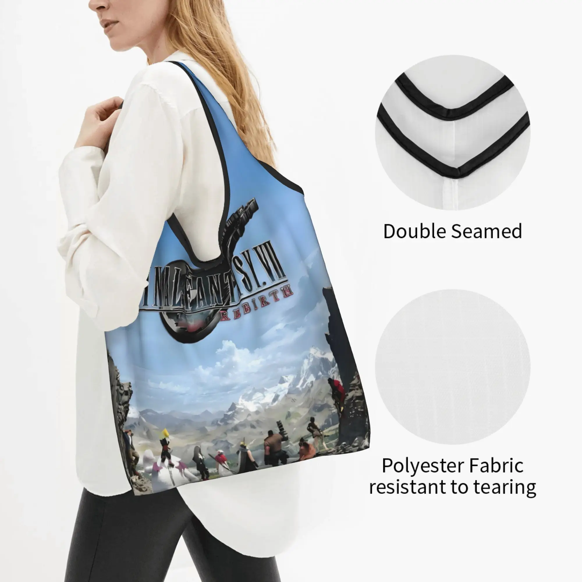 Custom Game Final Fantasy Japan Fantasy Video   Shopping Bag Women Portable Large Capacity Groceries  Shopper Tote Bags