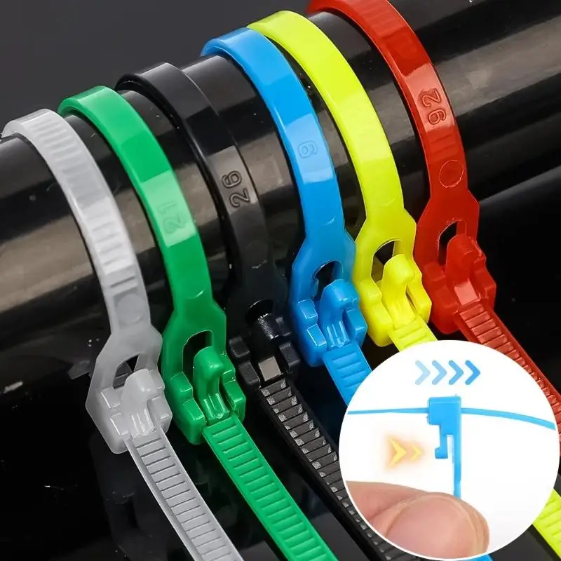 100 Unidades de Bridas para Cables Reutilizables y Desmontables, de Plástico de Colores, de Nylon con Cierre de Bucle Tipo Zip, para Sujetar Cables y Alambres