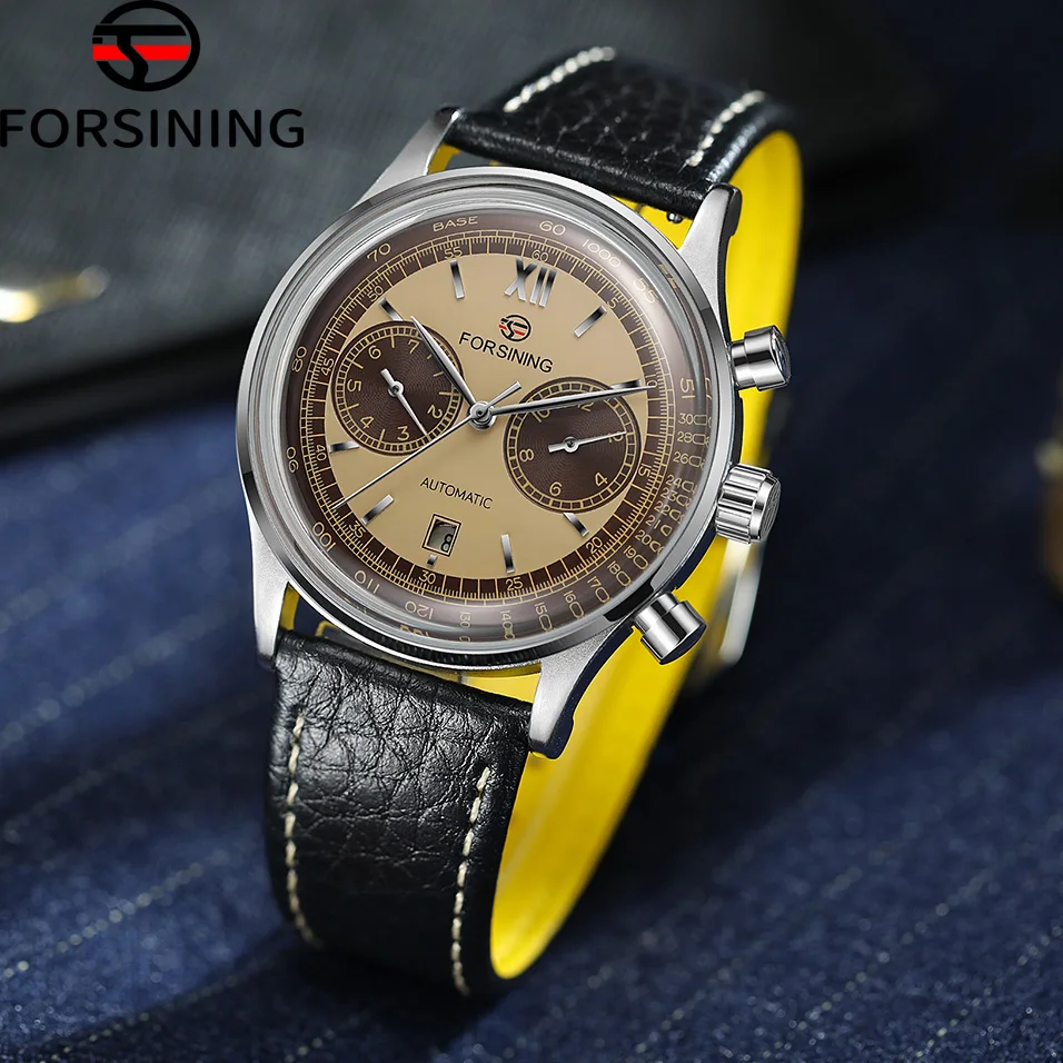 

FORSINING Design Luxury Replica Automatic Movement pilot Man Watch Mechanical Genuine Leather Wristwatches Elegant Male Clock