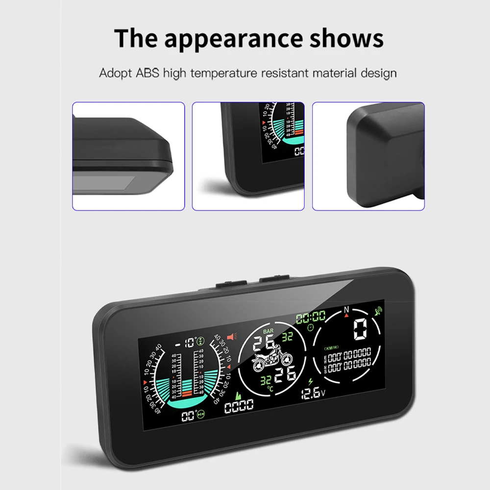 Monitores de presión de neumáticos de motocicleta, sistema de alarma de monitoreo de ángulo de rollo, posicionamiento por satélite Gps, impermeable para motocicleta