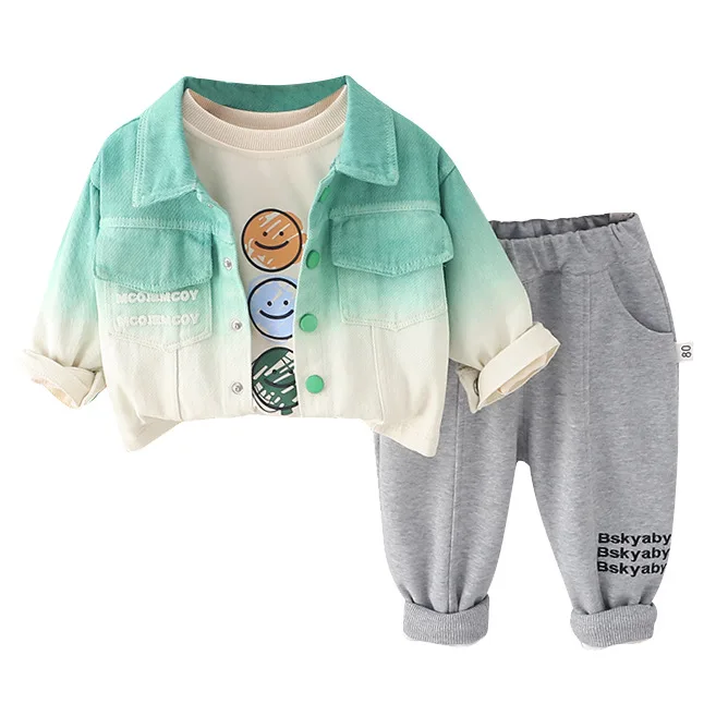 2024 New Spring Baby Luxury Designer Infant Clothes for Kids Boy Korea Style Gradient Denim Coats T-shirts Pants Boys Outfit Set