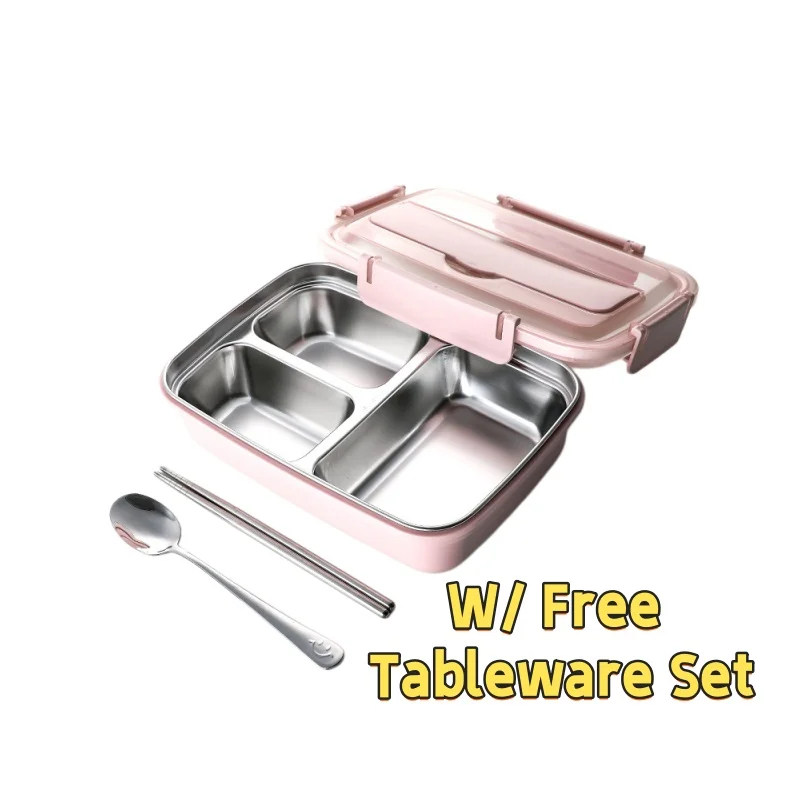 

Home Leak-Proof Stainless Steel Bento Lunch Box 3 Compartments Durable Easy-Clean for School Office Meal Prep