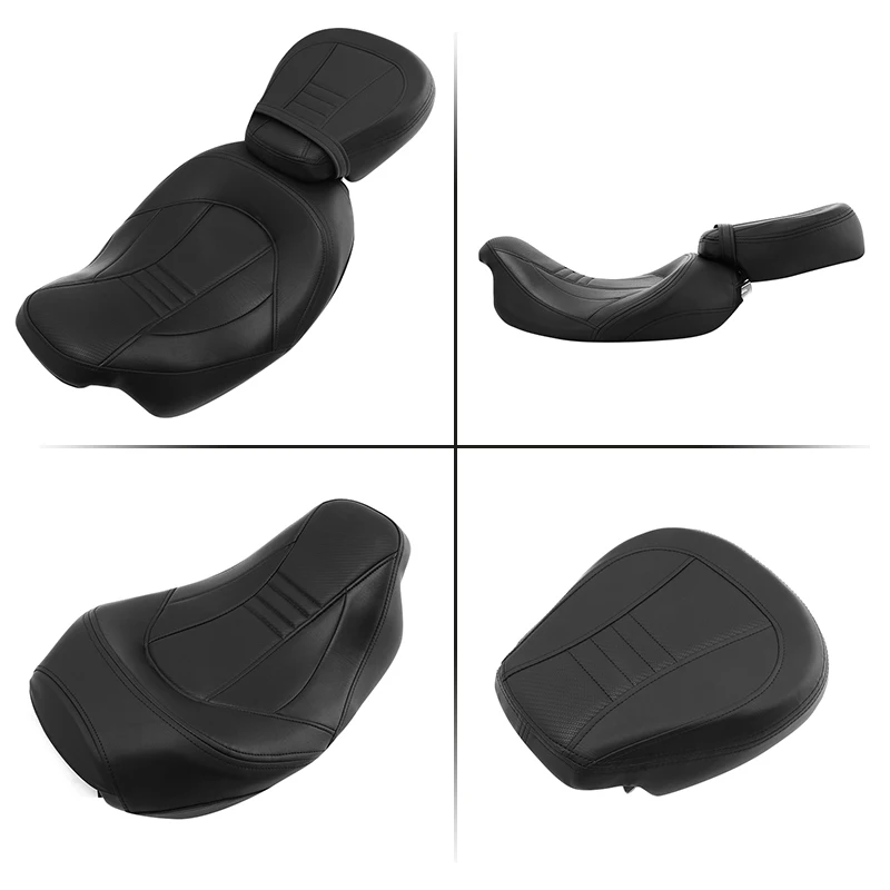 Motorcycle Two-Up Seat Low-Profile Leather Driver Passenger For Harley Touring  CVO Street Glide Road King Special Classic 09-23