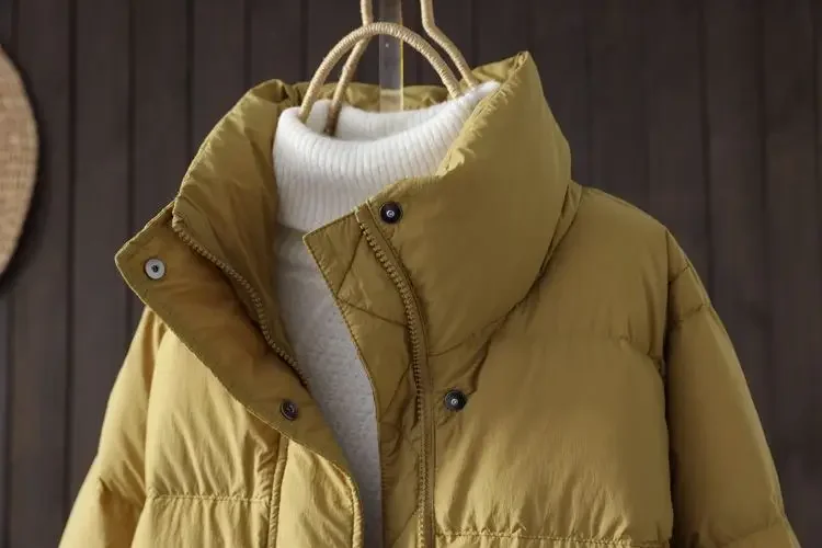 Zimowa europejska moda damska kurtka puchowa wiatroodporna ze stójką ciepła kurtka z białego puchu kaczego