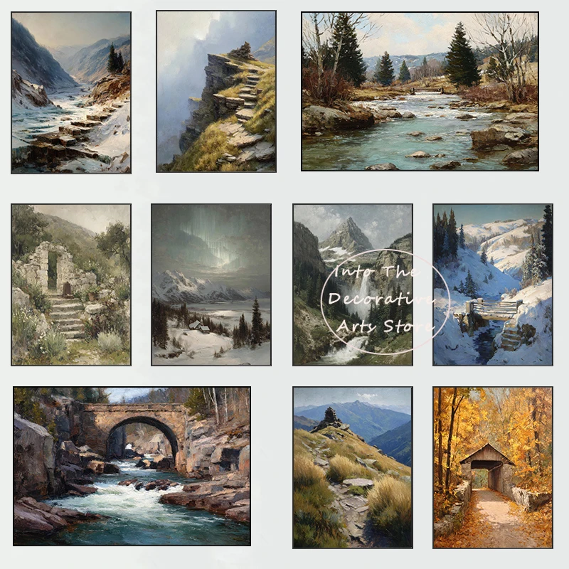 Affiche de chemin de montagne de fleurs sauvages, campagne de ferme Vintage, vues naturelles, peinture sur toile imprimée, images d'art murales, décoration de maison