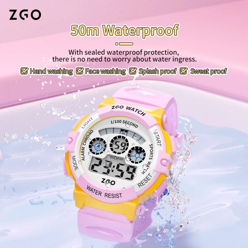 ZGO Ladies' Electronic Watch, Multi-functional Sports Digital Waterproof Watch for Students Alarm Shockproof Gift 305
