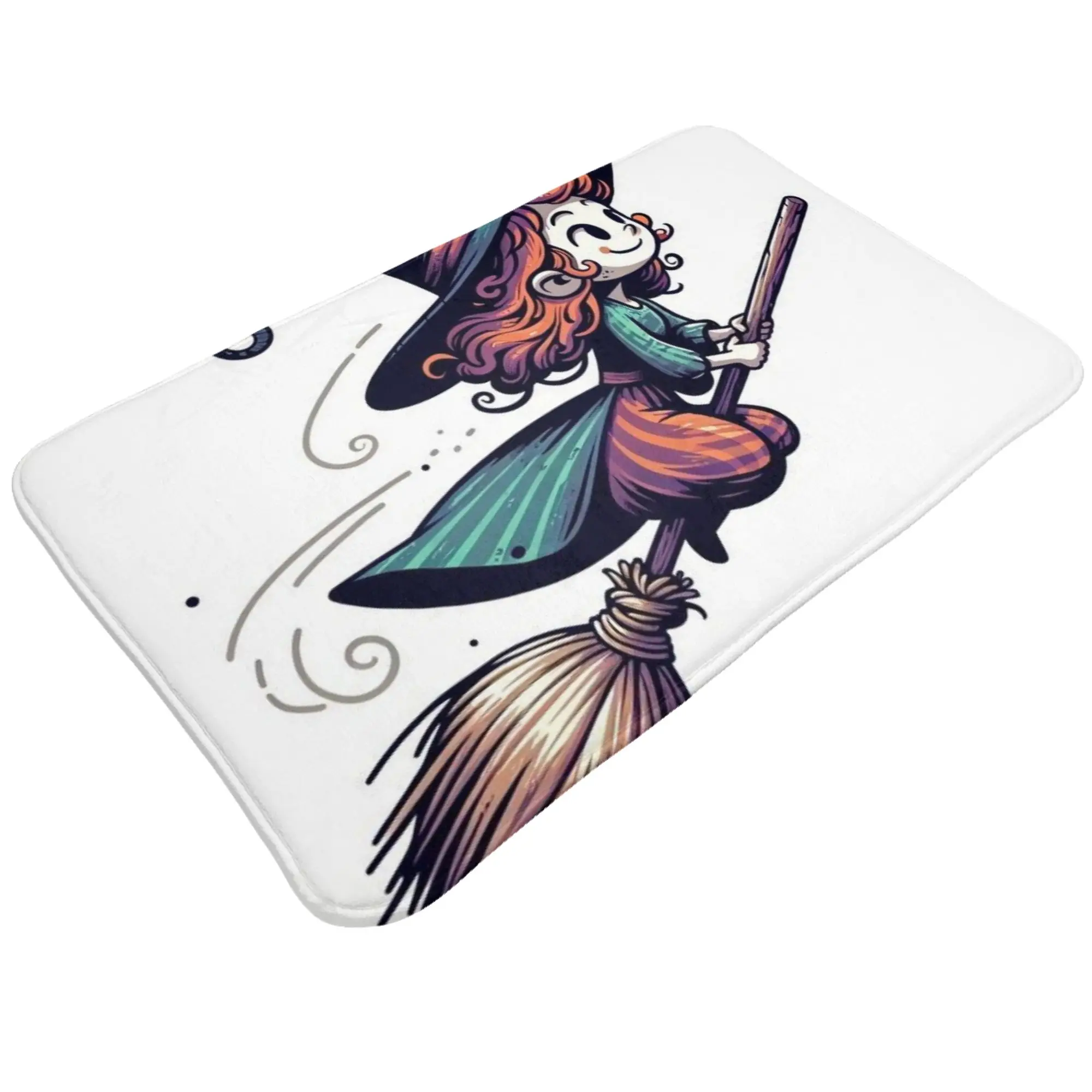 Cute Witch Flying On Broom Fantasy Art Doormat Bath Kitchen Mat  Absorbent Home Decoration