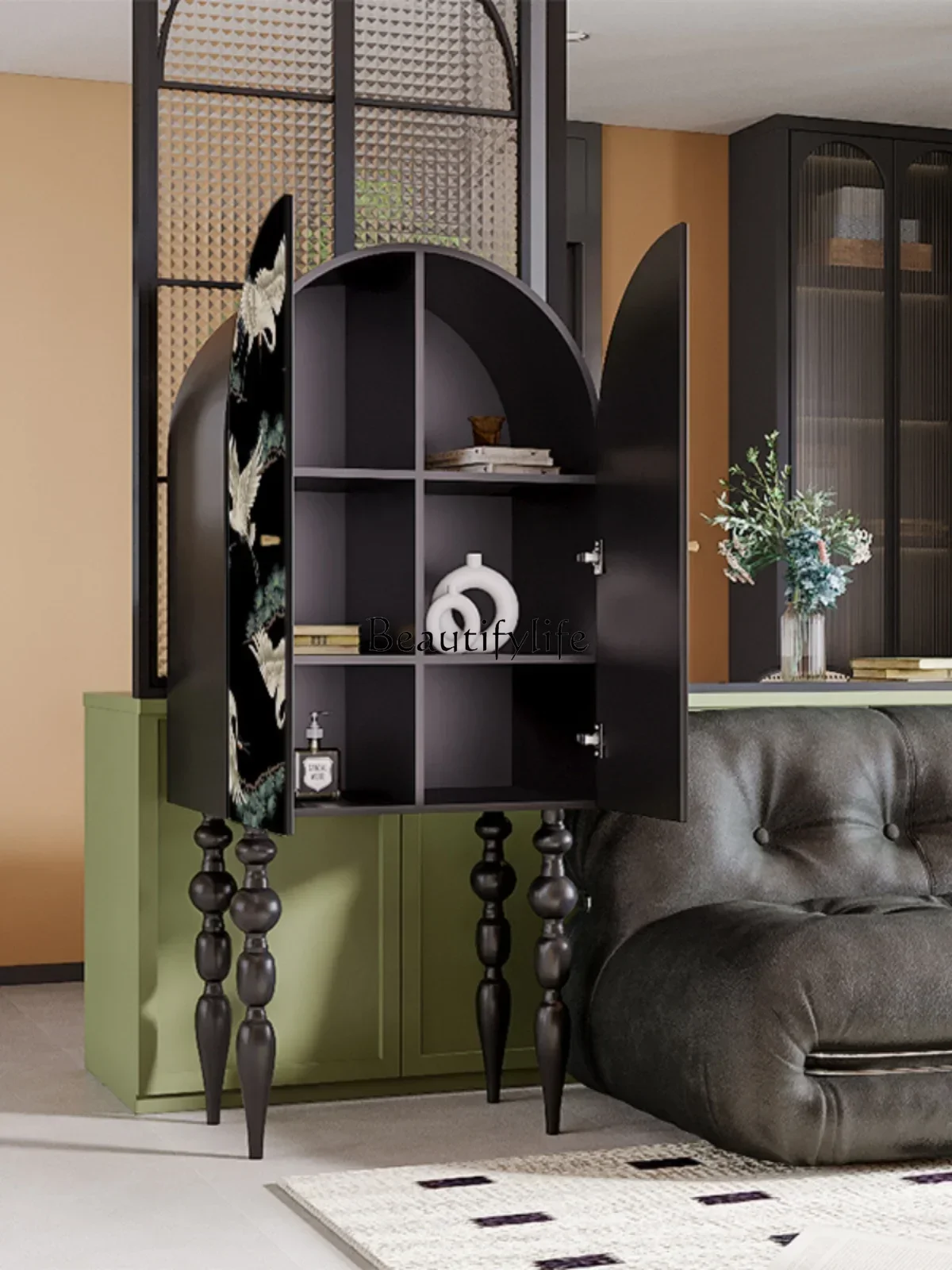 yj39 خزانة جانبية من الخشب الصلب بتصميم إبداعي وخزانة تحف كلاسيكية عالية القدم