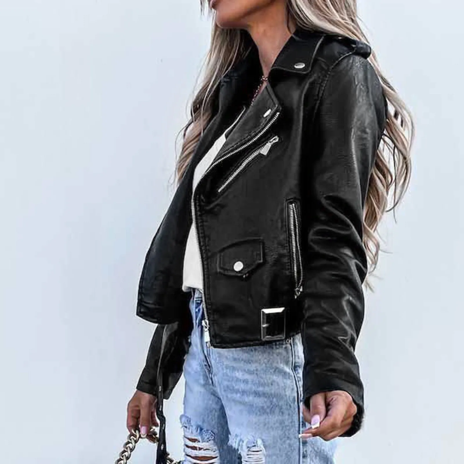 Spring Autumn Women Leather Jacket Zipper Pockets Feminina Short Coat Chaquetas Ladies Luxury Jaquetas Motorcycle Biker Clothing