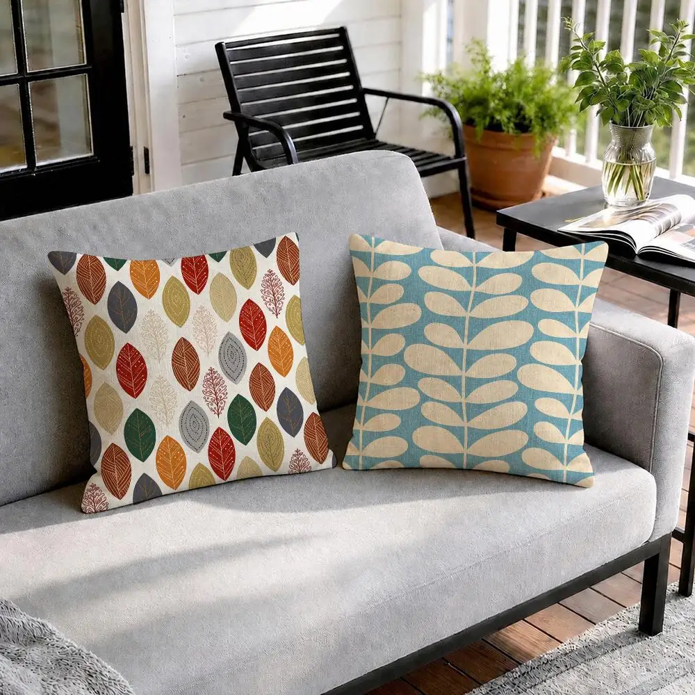 Mid Century Seamless Cushion Cover Natural Linen Organic Fabric Double-Sided Printing Sofa Home Decor Gift Pillow Cover