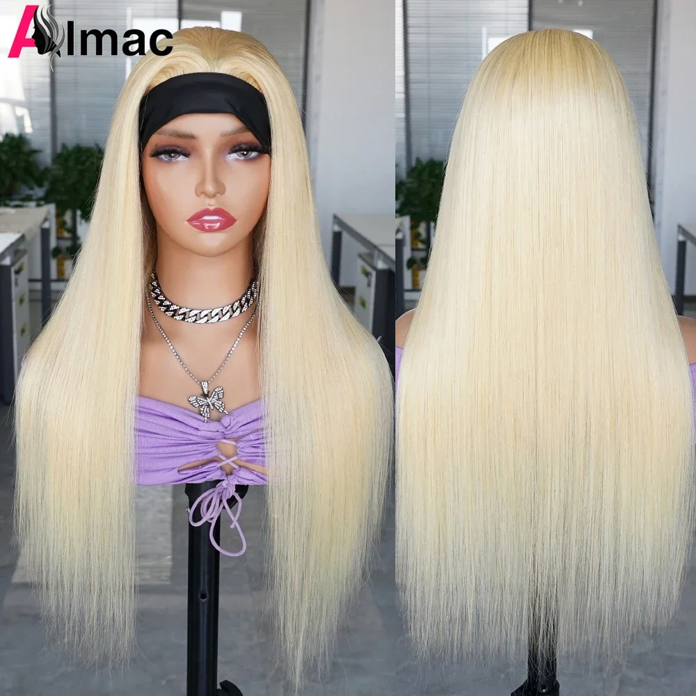 

613 Медовый блондин, повязка на голову, прямые человеческие волосы, парик без кружева, полностью машинное производство, парики для женщин, 12-26 дюймов, индийские волосы Remy