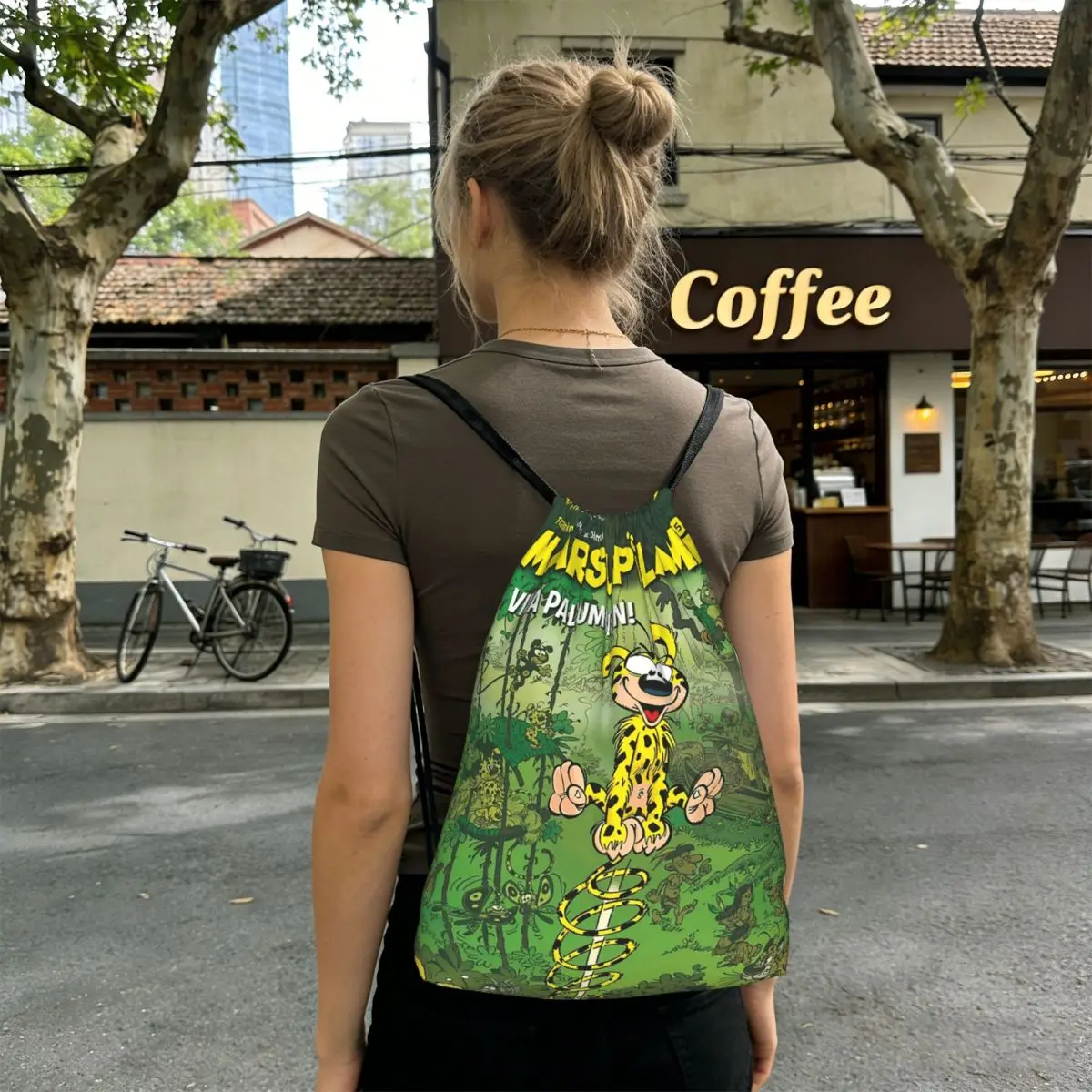 Art - Marsupilami Cartoon Anime Backpacks Fashion Drawstring Bags Sports Bag Book Bags for Man Woman Students